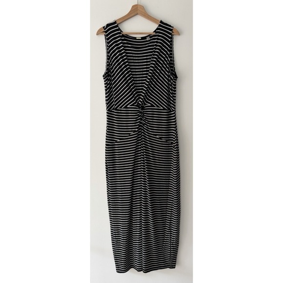 Tahari Dresses & Skirts - T Tahari Black &White Striped Womens Tie-Knot Front Maxi Dress L Stretch Resort